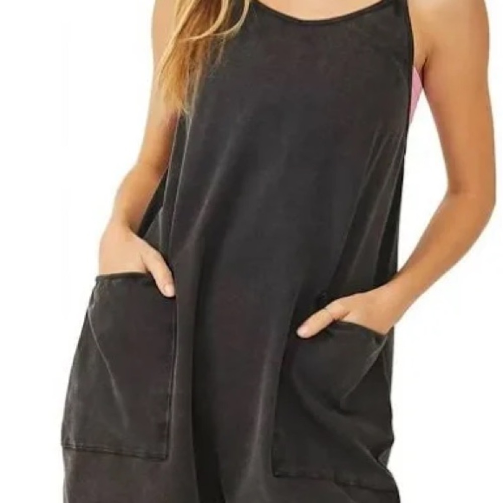 Free People Black Washed Romper with Pink Side Detail